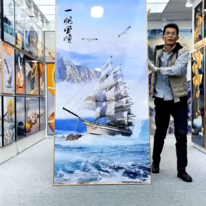 Tranh treo tường thuận buồm xuôi gió có ĐÍNH ĐÁ PHA LÊ tranh treo tường tráng gương trang trí phòng khách quà tặng khai trương tân gia