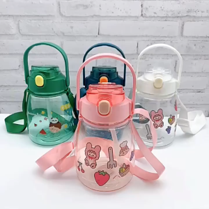 Botol Minum Anak Sedotan Big Belly Cup Handle Childrens Cup Bottle + DIY Sticker dan Tali Besar