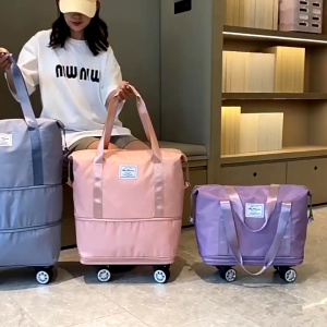 Foldable Travel Bag Expandable Large Capacity Hand Carry Luggage Trolley Water repellent Removable wheels 轮子旅行包