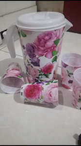Teko Air Plastik Teko Set Gelas Teko Motif Bunga Teko Air 22 Liter Free 4 Gelas
