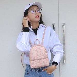 กระเป๋าเป้สะพายหลังหนัง PU ขนาดเล็กสำหรับผู้หญิง กระเป๋าซิปสะพายไหล่ทันสมัยพิมพ์ลายตัวอักษรแนววินเทจสำหรับไปโรงเรียนพักผ่อน