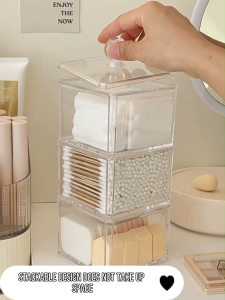 Acrylic Double Layer Clear Dressing Table Cotton Pad Swab Ball Make up Cosmetic Box Organizer Holder