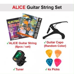 [SET] ALICE Guitar Acoustic Electric String Tuner Capo A507 | Tali Gitar Akustik Elektrik Guitar 吉他弦
