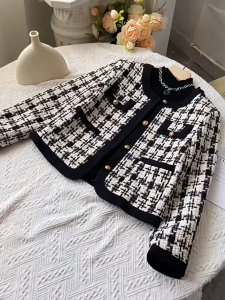 Sweater Rajut Kotak-kotak Lengan Panjang Gaya Korea Jaket Sweater Retro Longgar Panjang Sedang