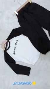 SSP30 - Setelan Set Anak Perempuan Gaya Sporty Kaos Panjang Seamless Celana Jogger