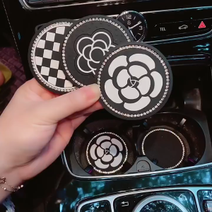 Car Coaster 2 Pcs Cup Holder Coaster with Bling Crystal Rhinestones Cute Cartoon Car Water Cup Holders Insert Coasters