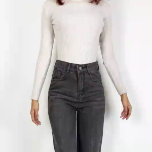 Celana Jeans Wanita Panjang Polos Highwaist Model Lipat Bawah Kekinian / Celana Denim Boyfriend Women Pinggang Tinggi Fashion Style SM P634