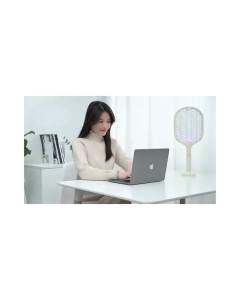“ZapSafe Pro: USB Rechargeable Mosquito Racket with Blue Light Safe for Hands Standing Design for Easy Storage.”