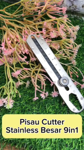 Pisau Cutter Stainless Besar 9in1 Super Tajam Tahan Karat / Penggaris Screw Buka Kaleng Tutup Botol Baut Sekrup Mur Cuter Kater Kunci Heksagonal Alat Potong Kertas Unboxing Packing Bangunan Stainless Baja Knife Pack Kardus Buble Plastik Kabel Iris Jumbo