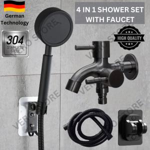 Best Seller Black Shower Set 304 Stainless Steel With Two Way Faucet Faucet 4 Items Stainless Steel Shower Head Hose Bracket Shower Set For Bathroom Shower. 304stainless steel Head With Hose Set High Pressure Bathroom Shower Handheld Shower Set Complete.