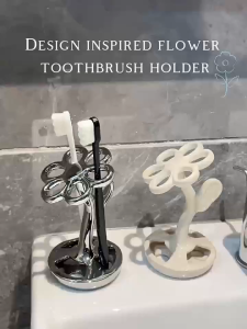 ที่วางแปรงสีฟันดอกไม้ชั้นวางของฐานยึดชั้นเก็บของเซรามิก