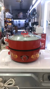 HANABISHI กระทะไฟฟ้า 2 ชั้น มีซึ้งนึ่งฝาแก้ว กระทะเคลือบเทฟลอน กระทะ 12 นิ้ว รุ่น HTP-360S