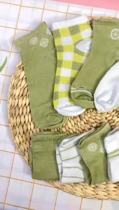 TYKS19 Kaos Kaki Wanita Motif Lemon Hijau Lumut Kotak Fashion