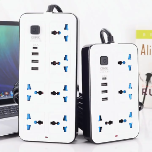Power Strip 6 Power Socket With 3 USB Ports Charger 1 Type-C UK Plug Fast Charging 2M Universal Extension Cords UK Extension Electric Socket 6 Power Socket Extension Wire With USB&PD Ports Socket Power strip Extension