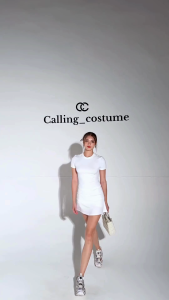 CALLING_COSTUME 🤍 เสื้อยืด ครอปยืดหยุ่นใส่สบายแมชกับกางเกงกระโปรงสีขาว Top(CL863) Skirt (กางเกงกระโปรง)(CL864)