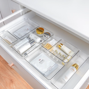 COLOGO 🥇 Acrylic Transparent Cosmetic Drawer Organizer Tray Anti-Scratch Organizer Office Desk Drawer Storage Box