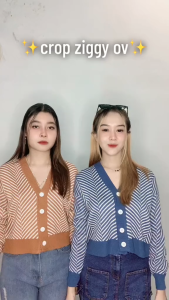 Rajut Motif Stripe Wanita Korea Terbaru - Ziggy Baju Lembut Wanita Top - Cardigan Crop Rajut Full Kancing