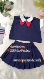 Koleksi Fashion Anak: Setelan School Dasi Pita Merah Anak Perempuan Rok Celana Remple