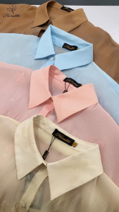 [Voucher 15% MOV 199K cap 100K Áo sơ mi HeraDG dáng suông thiết kế cổ đức hoa dập nổi tay phối liền chất tơ cao cấp SAKBD1072