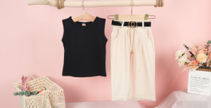 【COD&Local】3Pcs Girls Summer Outfits Kids Round Neck Sleeveless Tank Tops + Casual Pants with Pockets + Waist Belt 1-6 Years