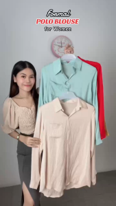 Shop Haul Longsleeve polo blouse for women Plain with buttons fit S-L *3017