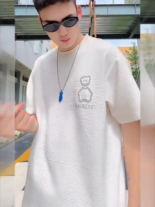 เสื้อยืดหมีอ้วนผู้ชายฤดูร้อนอินเทรนด์แบรนด์หลวมแขนสั้นกางเกงขาสั้นชุดบาสเก็ตบอลชุดกีฬาวาฟเฟิล