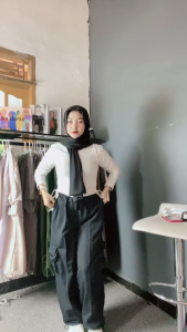 Celana Cargo Wanita Warna Hitam Terbaru Highwaist Jogger