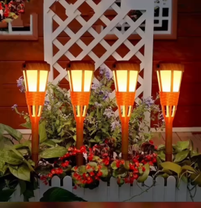 2PCS Raya LED Real Bamboo Solar Flame Light Lawn Lamp Outdoor Waterproof Automatic On/Off Torch Light Led Solar Garden