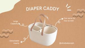 Olive Baby Co. Diaper Caddy - White with Dark Brown Leather Handle