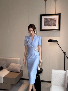 ZYHT EraVogue Váy nữ Váy xanh Váy phù hợp Váy ngắn tay Váy công sở Váy Hiso Váy cổ điển Váy công sở Váy dự tiệc Váy dạ hội 50913