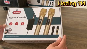 bộ đôi micro mới hz114 công nghệ mới thích hợp cho loa kéo âm ly bàn mixer hút âm tốt mic pin sạc tiện lợi dùng ổn định có màn led trên tay mic