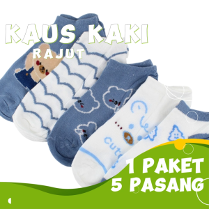 Kaos Kaki Pendek Motif Perempuan Laki Laki Dewasa dan Anak Anak isi 5 Pasang