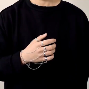 Geometric Chain Wrist Bracelet Hip Hop Punk for Men Ring Pendant Set Couple Fashion Jewelry Accessories