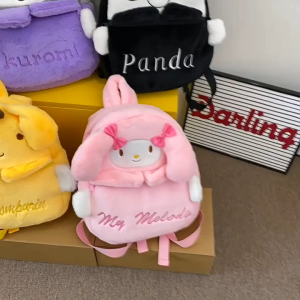 New Cute Kuromi Plush Backpack Large Capacity Childrens Cartoon School Bag Backpack Student Leisure Travel Waterproof Shoulder Bag Campus School Supplies Suitable for Girls and Boys My Melody Cinnamoroll Bag