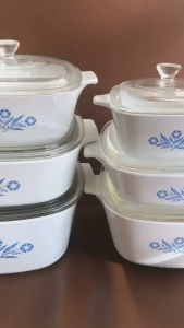 [Hiếm] CorningWare - Blue CornFlower - 01  Nồi Vuông Bằng Thuỷ Tinh Chịu Sốc Nhiệt Nhiều Size [Bán Lẻ]