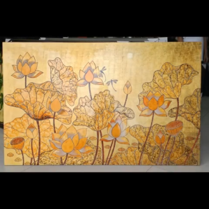 Tranh sơn mài hoa sen nền dát vàng 100x160cm hàng xuất khẩu