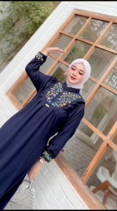 Gamis Cringkel Airflow Premium Bordir Bunga Mewah Terbaru