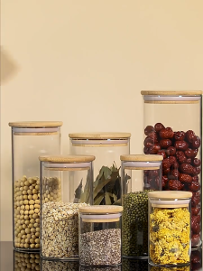 โหลแก้วมีฝาปิด โหลแก้วสูญญากาศ โหลแก้วฝาไม้ Glass Jar ขวดโหล ขวดใส่เครื่องปรุง กระปุกใส่ขนม แข็งแรง เข้าไมโครเวฟได้ 600ml 800ml 1000ml 1200ml Simple Kitchen