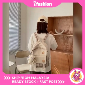 iFASHION 1449 READY STOCK Women Fashion Simple Canvas Student Korean Style School Backpack Bag Wanita Beg Galas Belakang Perempuan 1449