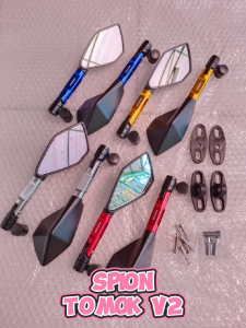 Spion tomok V2 BEAT SCOOPY GENIO VARIO 110 125 150 160 -PCX AEROX NMAX MIO SMALL almini cnc besar kaca biru universal motor bebek matic sport + braket spion fairing AGRAS