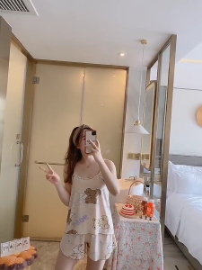 DS ชุดนอน ชุดนอนผู้หญิง ชุดนอนสายเดียว ชุดนอนขาสั้น ใส่สบาย พร้อมส่ง ลายการ์ตูนน่ารักๆ M-3XL 40-82.5kg Womens pajama set