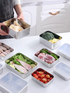 กล่องใส่อาหาร ส่วนลดหลายประการ ภาชนะสแตนเลส ฝาวัสดุ pp กล่องอาหารอเนกประสงค์Stainless steel box กล่องใส่ผักสำหรับอบ กล่องใส่ กล่องซีล วัสดุสแตนเลส 304