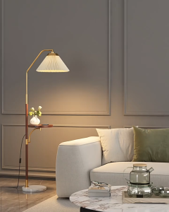 Đèn Cây Đứng Có Sạc Không Dây Chao Vải Xếp Ly 3 Chế Độ Tối Giản Hiện Đại