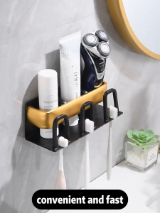 MEIDOO Aluminum Toothbrush Holder Drill-free Toothpaste Shelf Wall Mount Bathroom Accessories
