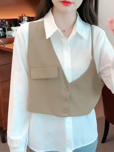 Áo sơ mi Bigsize nữ 60-95kg tay dài phối kiểu ghi lê ghi lê phom rộng cho nàng chuppy  - SGL