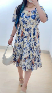 6220 Amarylis Square Neck Midi Dress Pantai Bunga Kasual