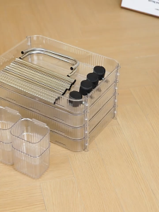 Rak Troli Keranjang Jaring Stainless Steel Akrilik Transparan Rak Susun Beroda Untuk Salon