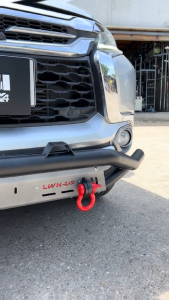 กันชนหน้าออฟโรด Pajero 2015-2019+ห่วง OMEGA แดง กันชนหน้าเหล็กเสริม กันชนเหล็กดำ ปาเจโร่ สปอร์ต กันชน Off Road กันชนหน้าเหล็ก (Mitsubishi Pajero Sport 2015-2019)