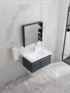 YAKS Space Wall Mounted Aluminum Bathroom Mirror Cabinet with Shelf Toilet Storage 60*65CM