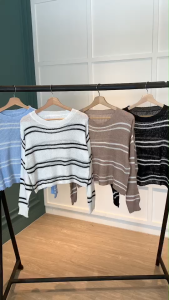 BL20876 Seoul Stripe Oversize Knit Blouse Outer